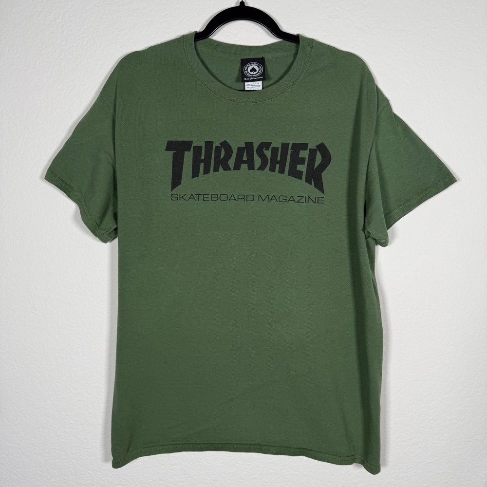 Thrasher Skateboard Magazine T-Shirt Mens Large Green Logo Graphic Tee